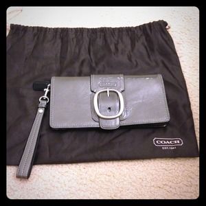 New Coach patent grey clutch