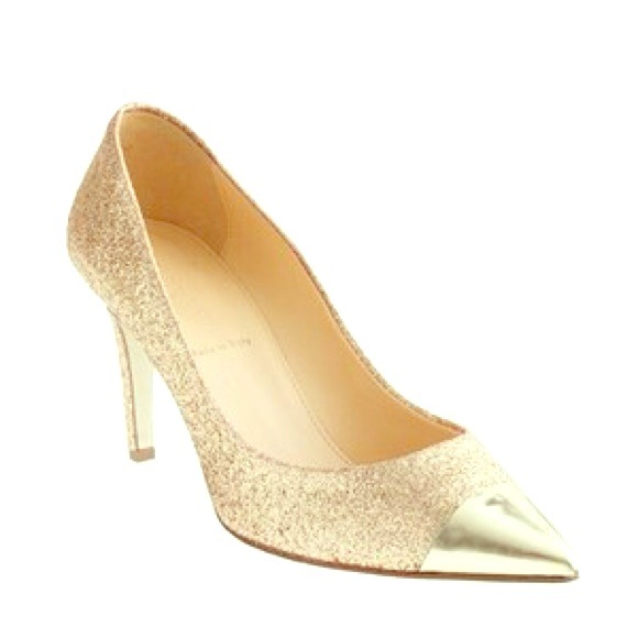 J. Crew Shoes - J. Crew Everly Cap Toe glitter pumps gold heels