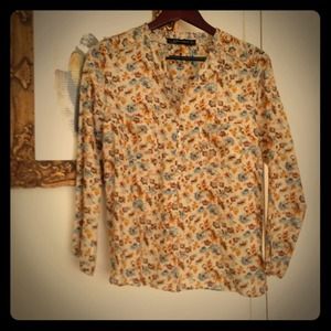 Zara size large cotton / silk 70's floral print