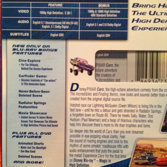 *SOLD in bundle* Cars Blu-ray - Picture 2 of 2