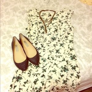 Urban White Dress and Anthropologie Tree Skirt