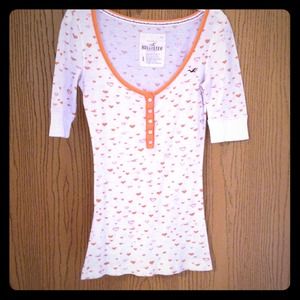 Hollister White And Orange Henley 3/4 Sleeve
