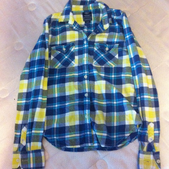 Blue and yellow long sleeve flannel