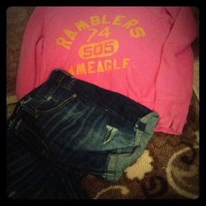 American eagle shorts with AE pullover.