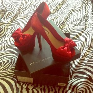 Satin Red Peep Toe Stilettos
