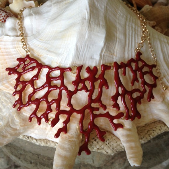 Red coral enameled necklace