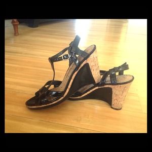 SOLD!Cork and patent leather wedges price reduced