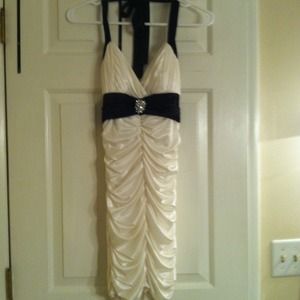 Black and off white satin dress
