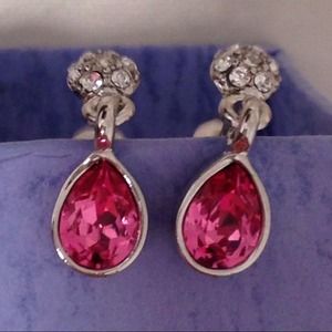 Pink jewel teardrop earrings with Rhinestone post