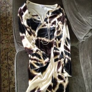 Giraffe print Allegra Hicks dress.