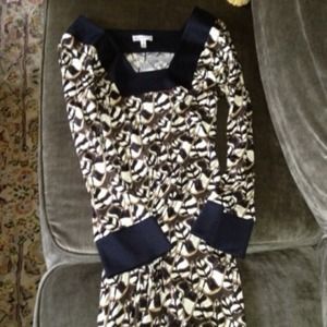 Brown and white leaf printed Allegra Hicks dress.