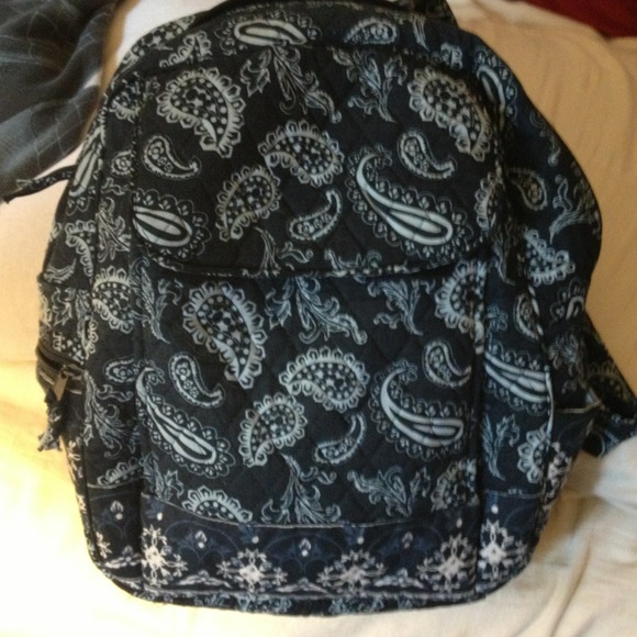 TRADED---/Light blue and navy paisley backpack