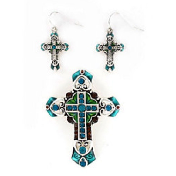 ICON COLLECTION Jewelry - 🔴SALE $10🔴 Blue and topaz cross pendant/earrings