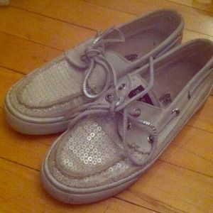 White sequined Sperry top-sider