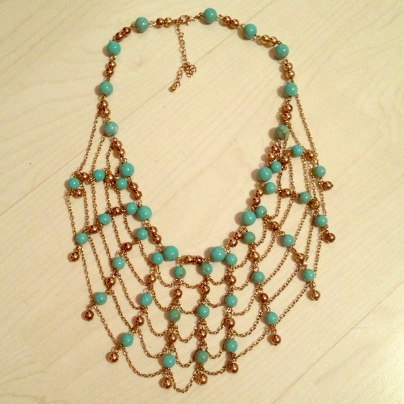 Turquoise and gold costume necklace - Picture 1 of 2