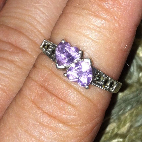 Amythest Two Hearts Ring Size 6
