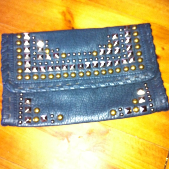 Adorable blue/gray studded clutch purse.