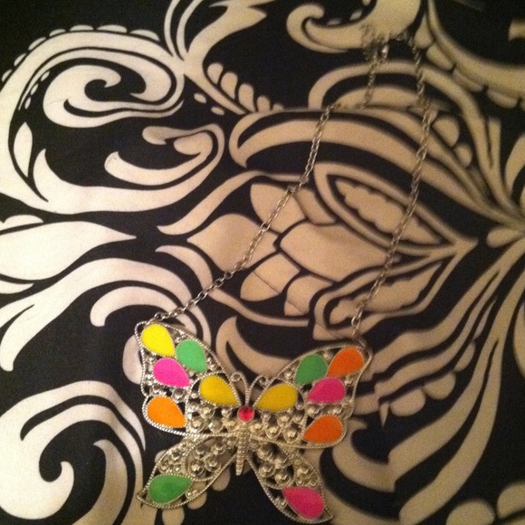 Neon colored butterfly necklace