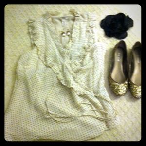 J crew polkadot blouse & Grey/White top BUNDLE