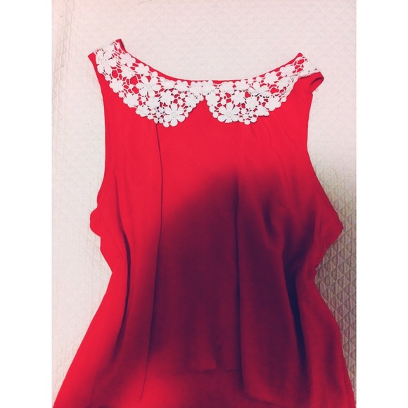 Orangey pink/coral Pinky Lace Collar Top