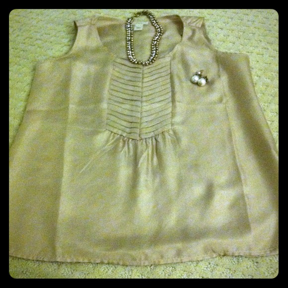 J crew silk champaign blouse 0 & earrings
