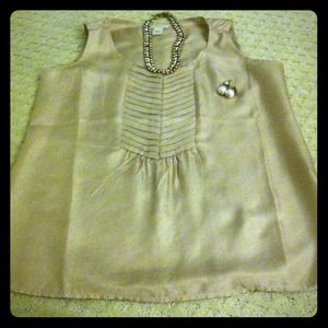 J crew silk champaign blouse 0 & earrings