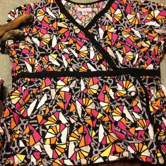 Graphic scrub top