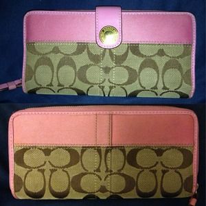 Authentic Pink Signature Stripe Zip Around Wallet