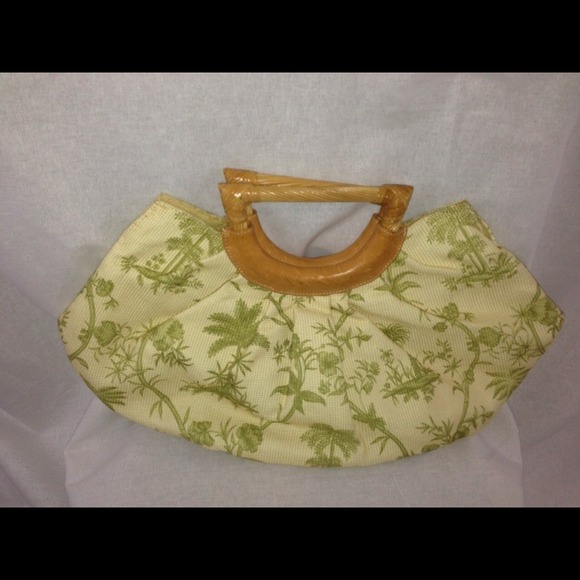 Tommy Bahamas printed clutch with wooden handles