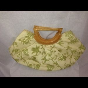 Tommy Bahamas printed clutch with wooden handles