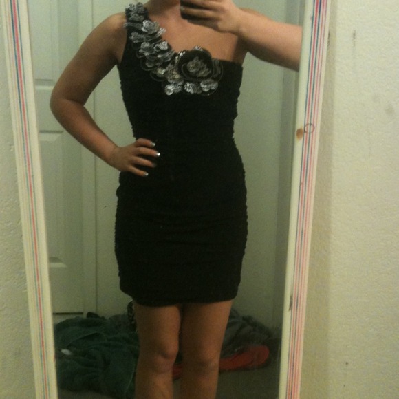 Medium, black, one shoulder homecoming dress