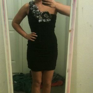 Medium, black, one shoulder homecoming dress