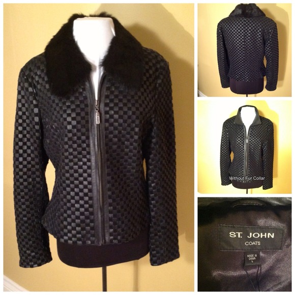 St. John Black leather coat