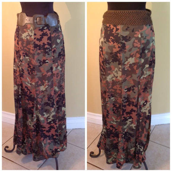 Long Camo Print Skirt
