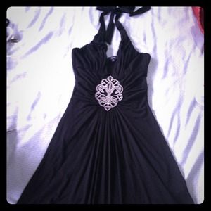 Sky brand black jeweled halter dress