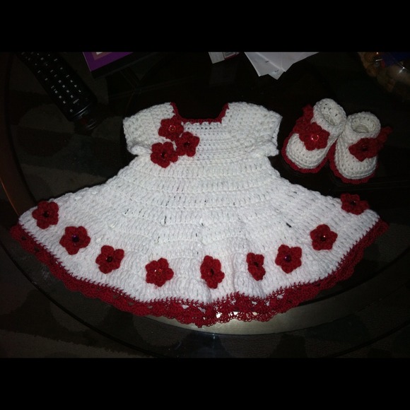 White dress with red flowers