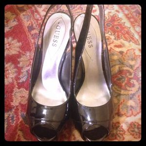 Guess Black Patent Peep Toe Pumps