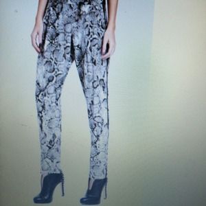Black and white snake print silk pants