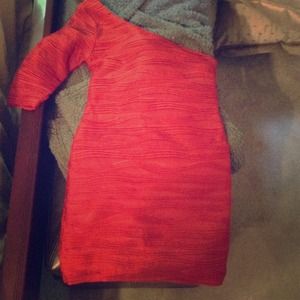 One sleeve red dress