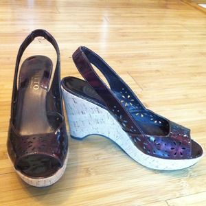 Van Eli - Brown Patent Leather Peep Toe Wedges