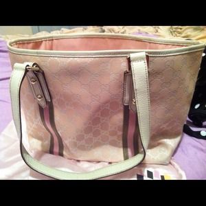 Gucci Pink White Logo Spring/Summer Tote Bag