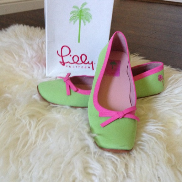 Lilly Pulitzer lime and pink ballet flats.