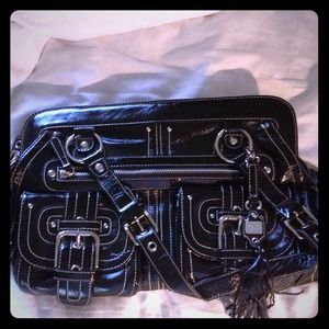 Rafe Patent Black Satchel with Silver Hardware