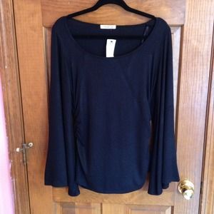 Black, bell sleeve, cotton shirt
