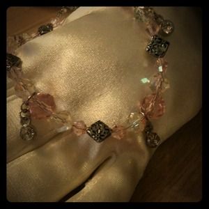 Vintage Crystal clear & pink with silver bracelet