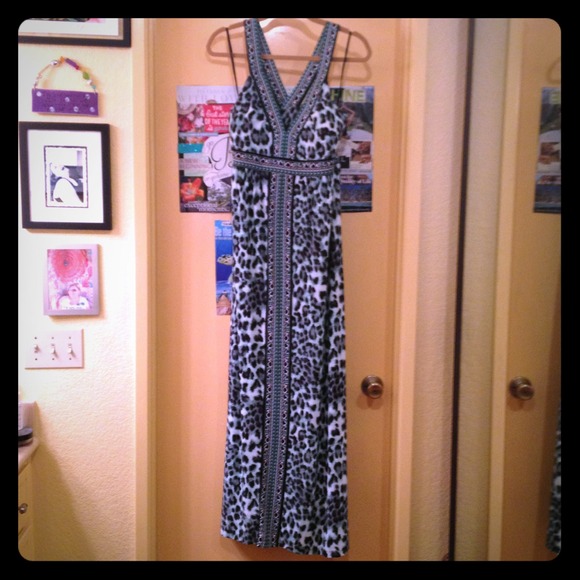 INC. Blue Leopard Print Maxi Dress