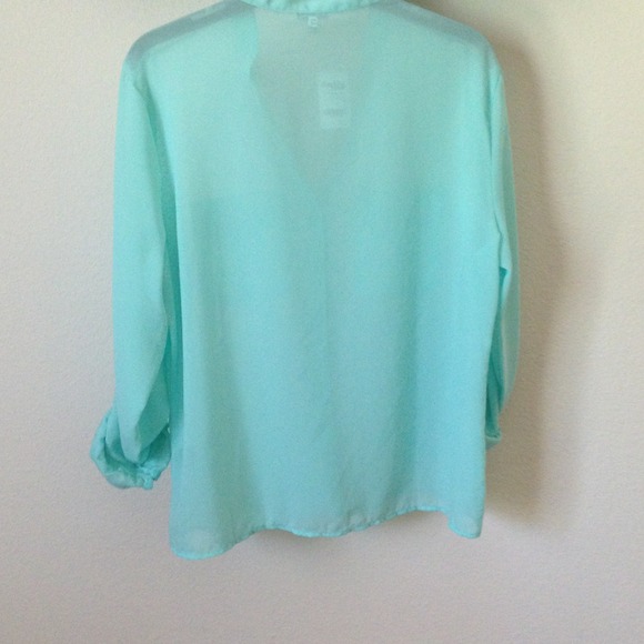 SOLD! Sheer mint button up top - Picture 2 of 2