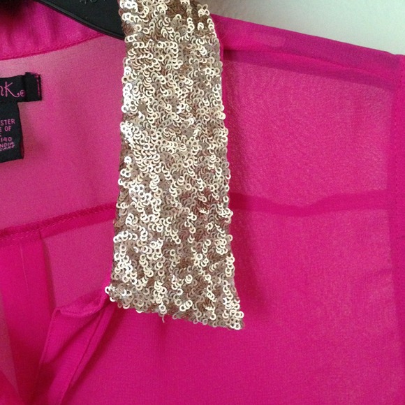 SOLD! Sheer pink sequin collar top - Picture 2 of 3