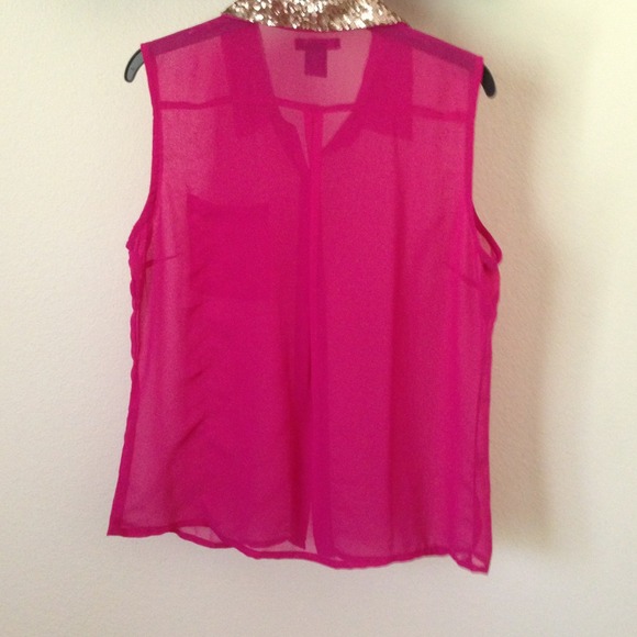SOLD! Sheer pink sequin collar top - Picture 3 of 3