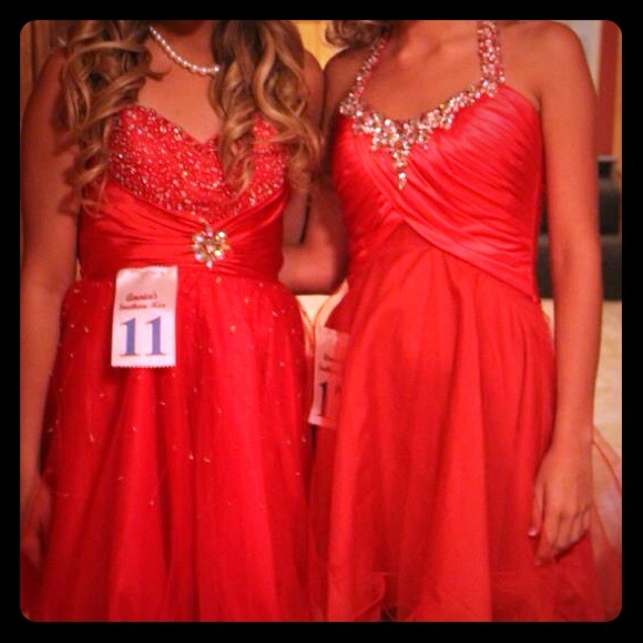 Red cocktail dress on right.